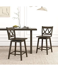 Slickblue 2 Piece Wooden Bar Stool Set Rubber Wood Frame Chairs