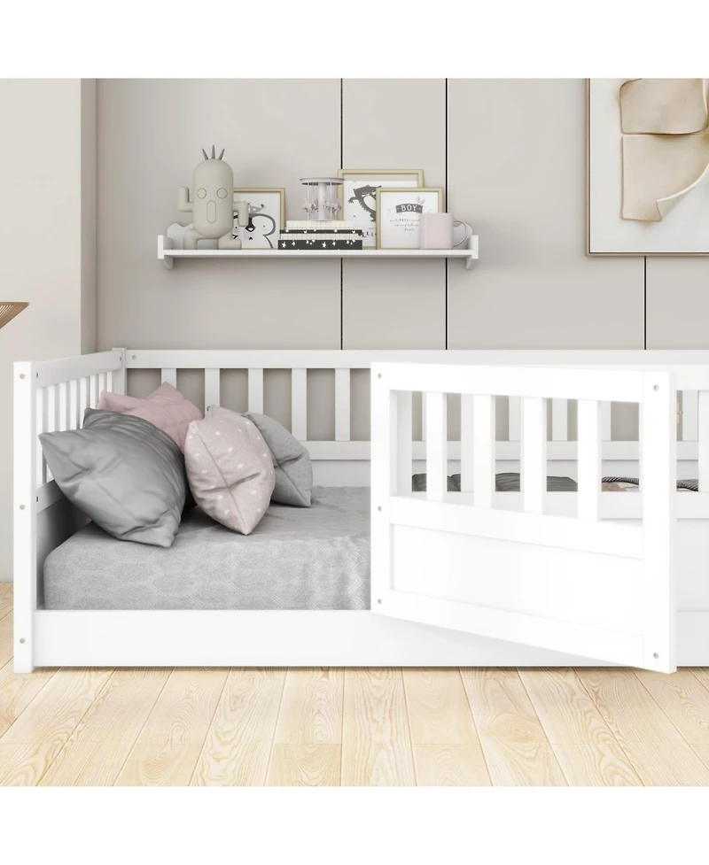 Rainsken Montessori Floor Bed, with Fence and Open Door, Children's Bed Frame