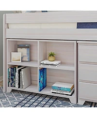 Max & Lily Modern Farmhouse Low Loft Bed, Twin Bed Frame for Kids with 3-Drawer Dresser and 4-Shelf Bookcase