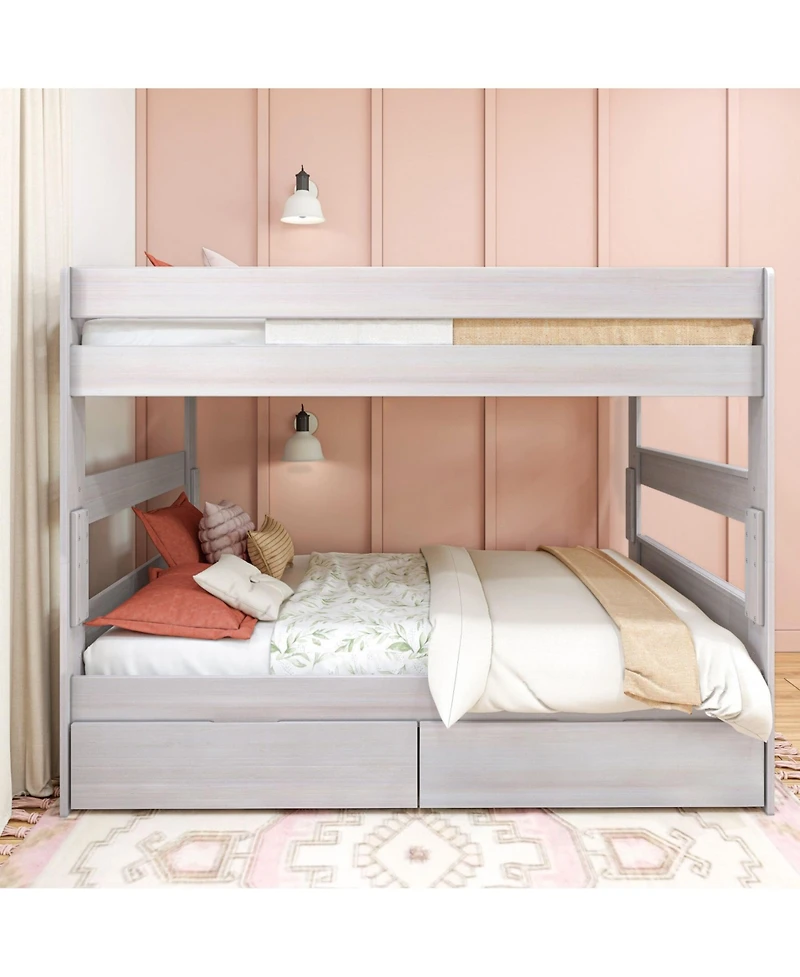 Max and Lily Solid Wood Modern Farmhouse Queen/Queen Bunk Bed with Storage Drawers