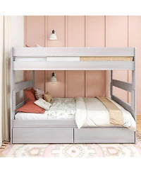 Max and Lily Solid Wood Modern Farmhouse Queen/Queen Bunk Bed with Storage Drawers