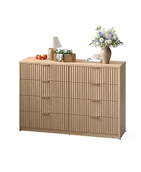 gaomon 8 Drawer Fluted Double Dresser with Metal Handles, Modern Wood Storage Chest for Bedroom Entryway