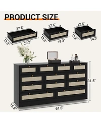 gaomon 12 Drawer Wood Dresser for Bedroom, 61" Wide Storage Cabinet Tv Stand 65" Tv, Chest Living Room