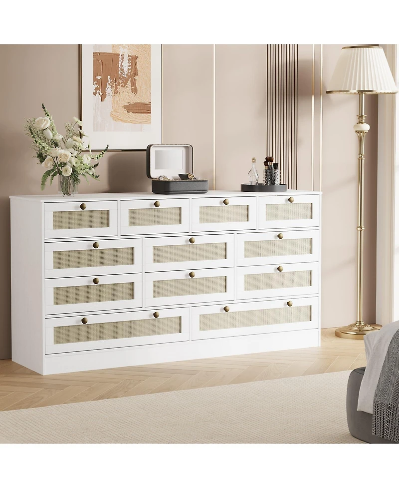 gaomon 12 Drawer Wood Dresser for Bedroom, 61" Wide Storage Cabinet Tv Stand 65" Tv, Chest Living Room
