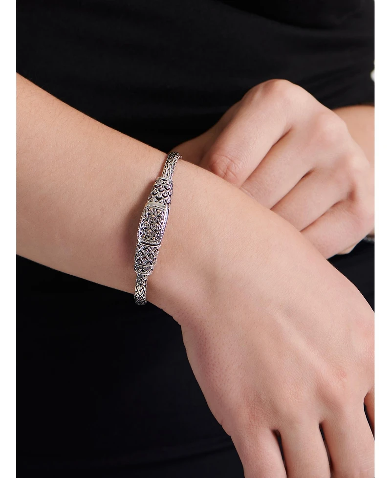 Devata Dragon Skin with Bone Chain Bracelet Sterling Silver and 18K Gold Accents
