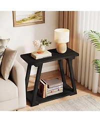 Tribesigns 2-Tier Solid Wood End Table, Narrow Side Rectangle Farmhouse Nightstand for Living Room, Bedroom, Easy Assembly
