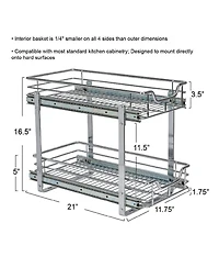 Household Essentials Glidez 11.75" W Steel Pull-Out Storage Organizer, 2-Tier Design, Chrome
