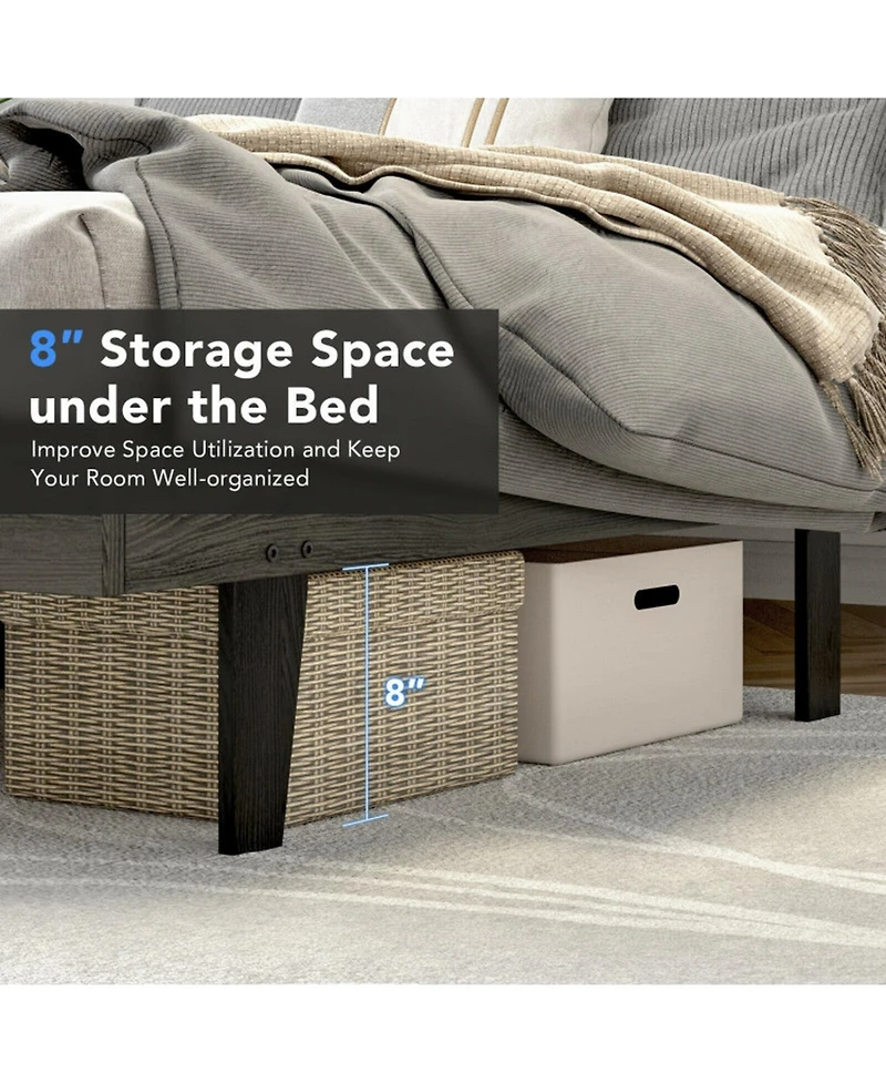 Gouun Queen Size Tufted Upholstered Bed Frame with Channel Headboard