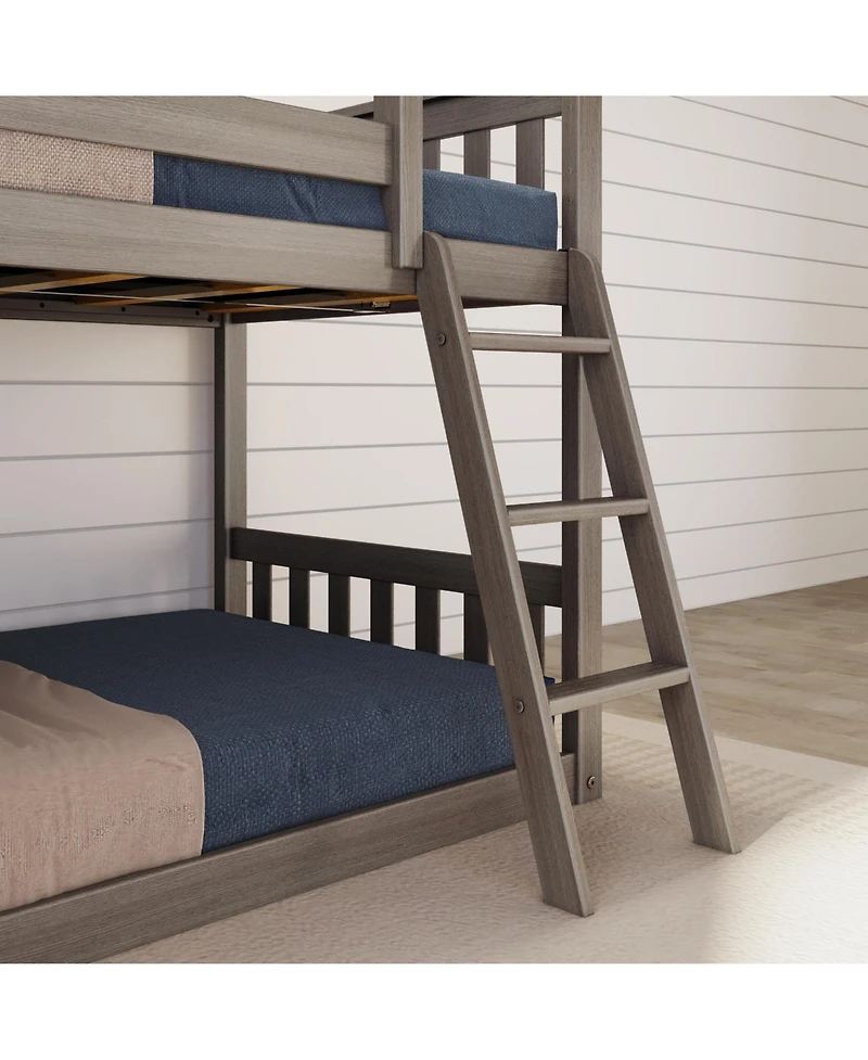 Max & Lily Twin Over Low Bunk Bed with Slide, Solid Wood Kids Platform Guardrails