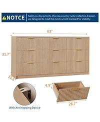 gaomon 9 Drawer Fluted Dresser with Gold Handles, 55" Wide Modern Chest of Drawers for Bedroom Living Room Closet