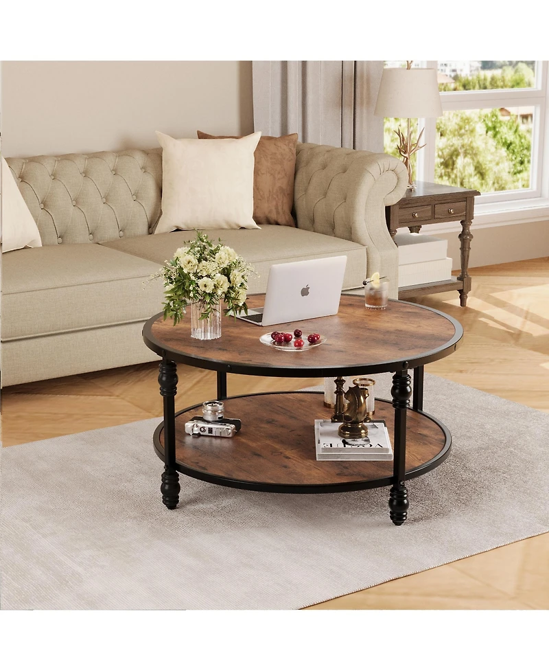 Homfan 2-Tier Round Coffee Table