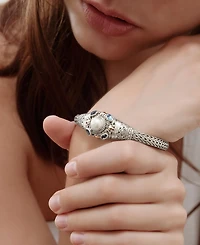 Devata Peridot, Freshwater Cultured Pearl and Filigree with Dragon Bone Chain Bracelet Sterling Silver 18K Gold Accents