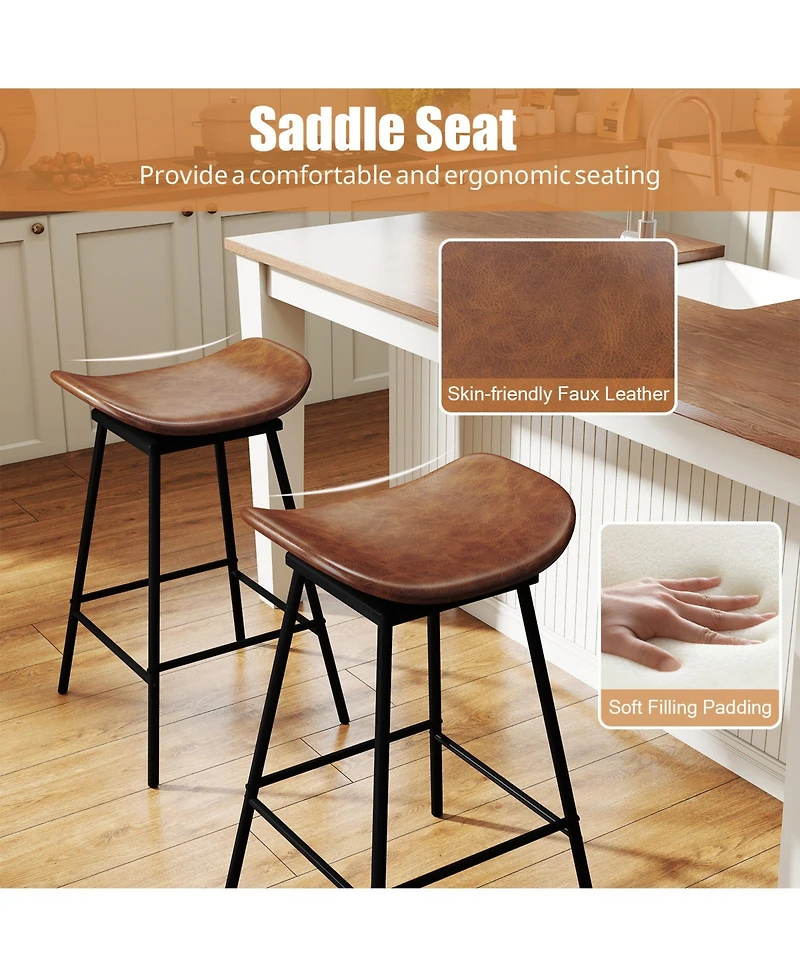 Slickblue Modern Swivel Bar Stools Set of 2, Faux Leather Backless Kitchen Chairs with Footrest