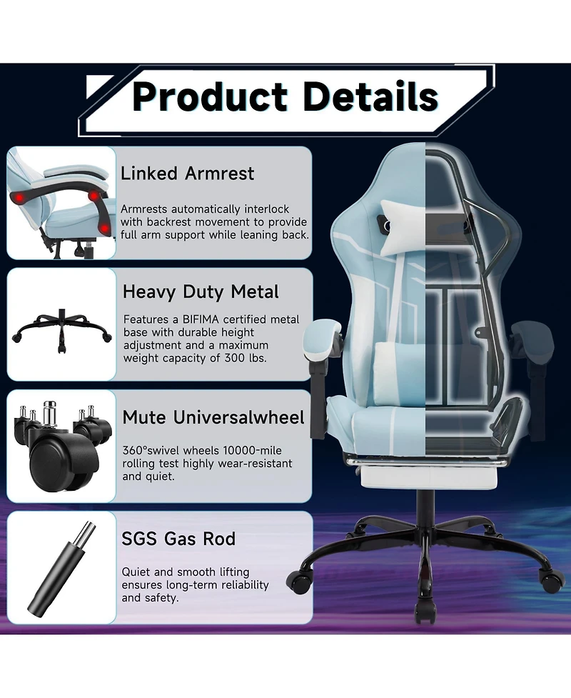 Flynama Massage Gaming Chair with Footrest,Ergonomic Office Chair