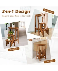 Gouun 30 in. Folding 3-Tier Rubber Wood Step Ladder with Storage Shelf Function