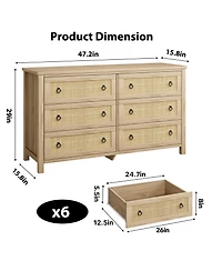 gaomon 6 Drawer Rattan Dresser for Bedroom, Tall Freestanding Boho Chest of Drawers