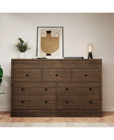 gaomon Fluted 7 Drawer Wooden Dresser, 54" Wide Modern Storage Chest for Bedroom or Living Room