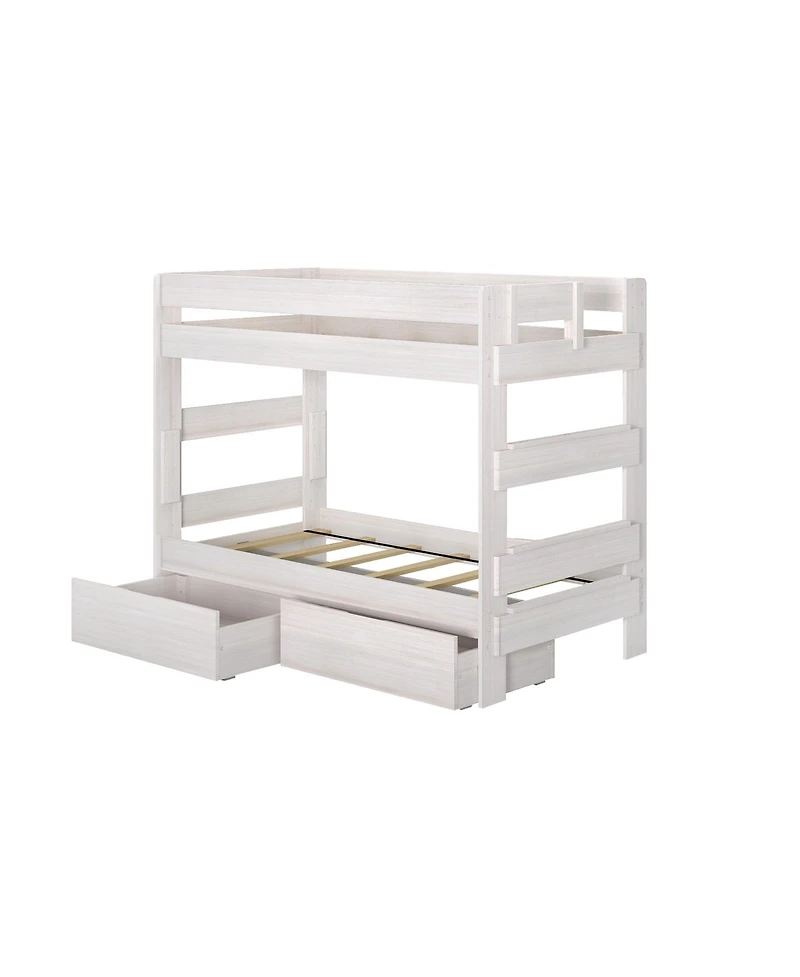 Max and Lily Solid Wood Modern Farmhouse Twin/Twin Bunk Bed with Storage Drawers
