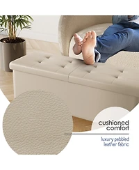 Nestl 43 Inch Leatherette or Fabric Finish Ottoman Storage Bench with Bins