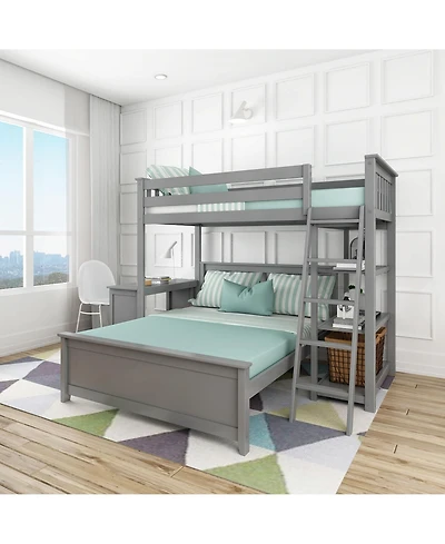 Max and Lily L-Shaped Twin over Full Bunk Bed with Bookcase Desk, Clay