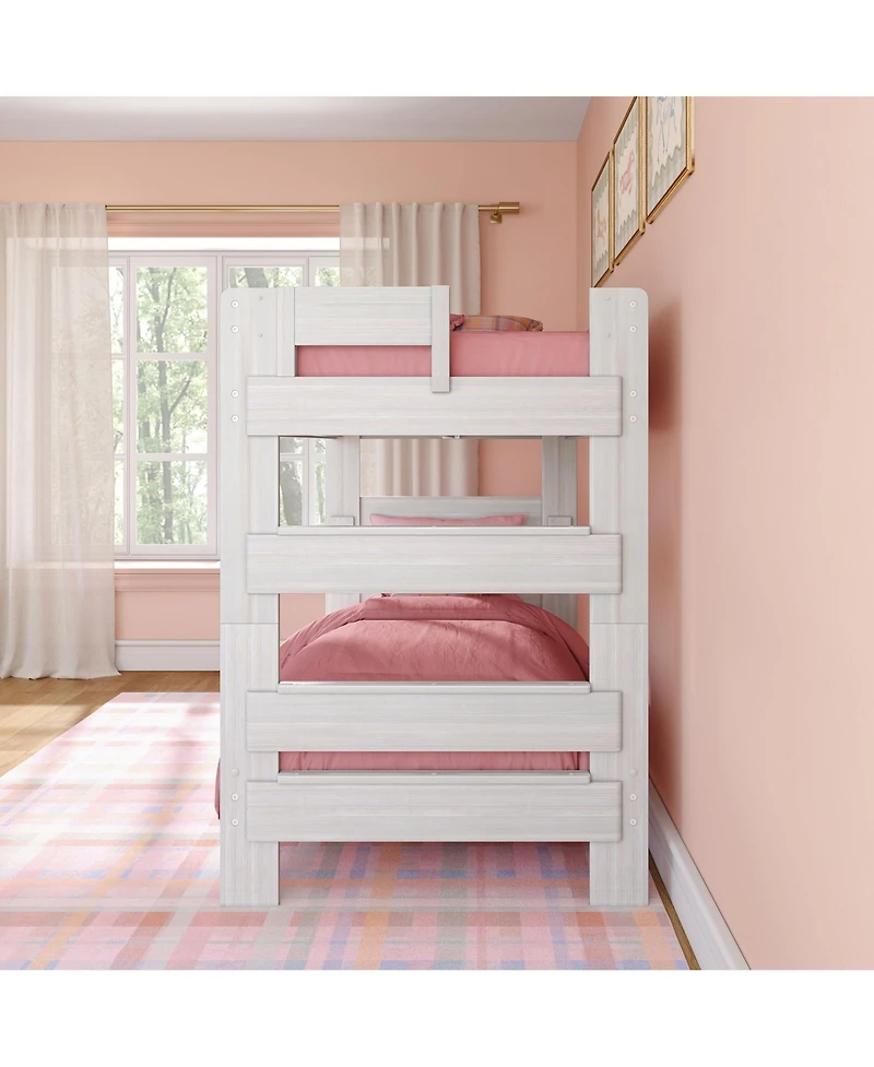 Max and Lily Twin over Bunk Bed, Farmhouse Solid Wood Beds for Kids, Driftwood