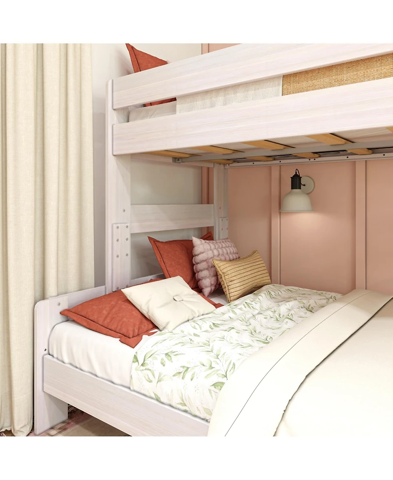 Max and Lily Bunk Bed Twin over Full Size, Modern Farmhouse Solid Wood Beds for Kids