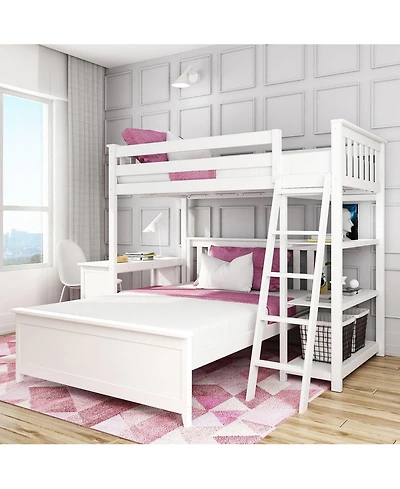 Max and Lily L-Shaped Twin over Full Bunk Bed with Bookcase Desk, Clay