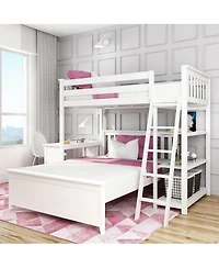 Max and Lily L-Shaped Twin over Full Bunk Bed with Bookcase Desk, Clay
