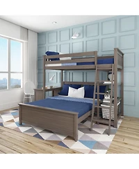 Max and Lily L-Shaped Twin over Full Bunk Bed with Bookcase Desk, Clay