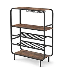 Slickblue 16 Bottle Wine Rack with 5 Tier Shelf and Glass Holder Storage