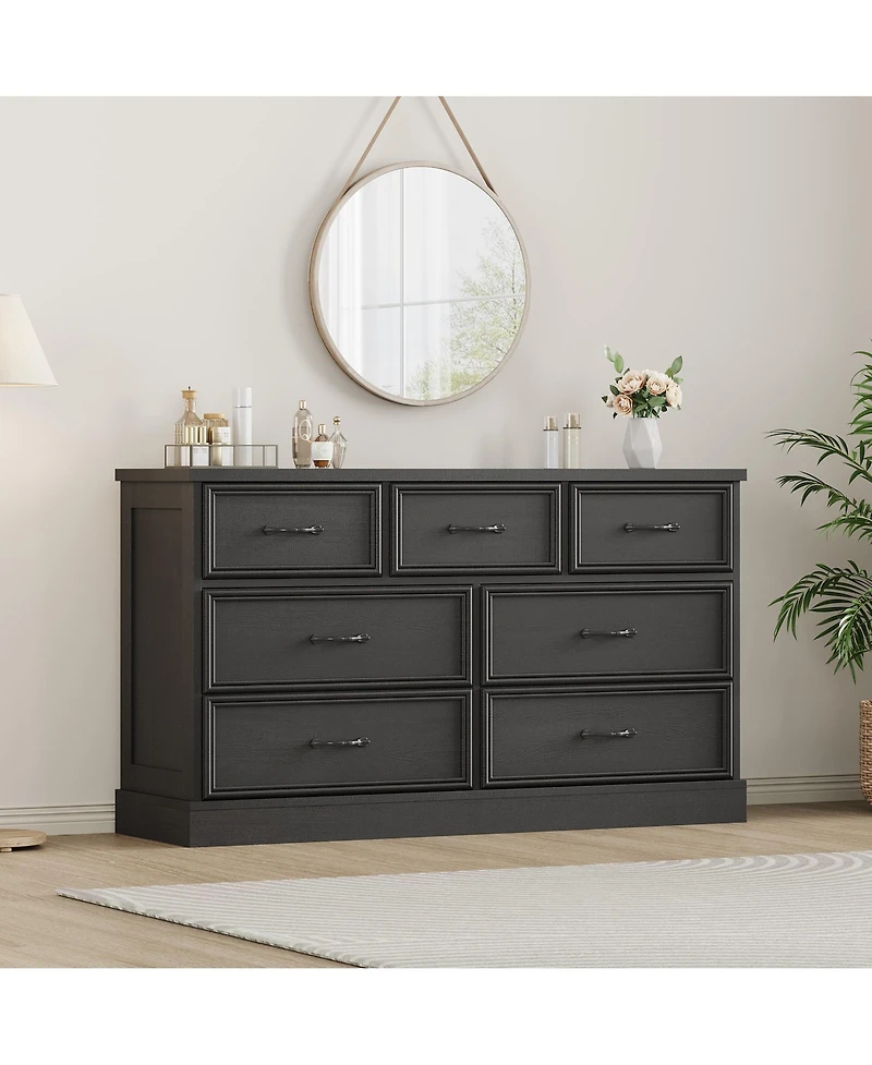 gaomon 7 Drawer Wooden Dresser, 55" Wide Chest with Large Storage for Bedroom or Living Room