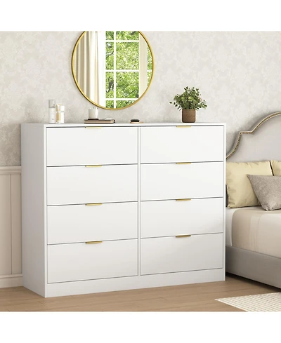 Rainsken 8 Drawer Dresser for Bedroom, Modern Tall Deep Dresser, with Gold Handle, Wood Storage Organize, Bedroom Living Room