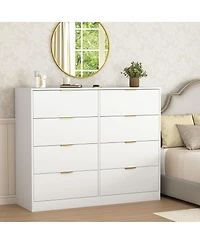 Rainsken 8 Drawer Dresser for Bedroom, Modern Tall Deep Dresser, with Gold Handle, Wood Storage Organize, Bedroom Living Room