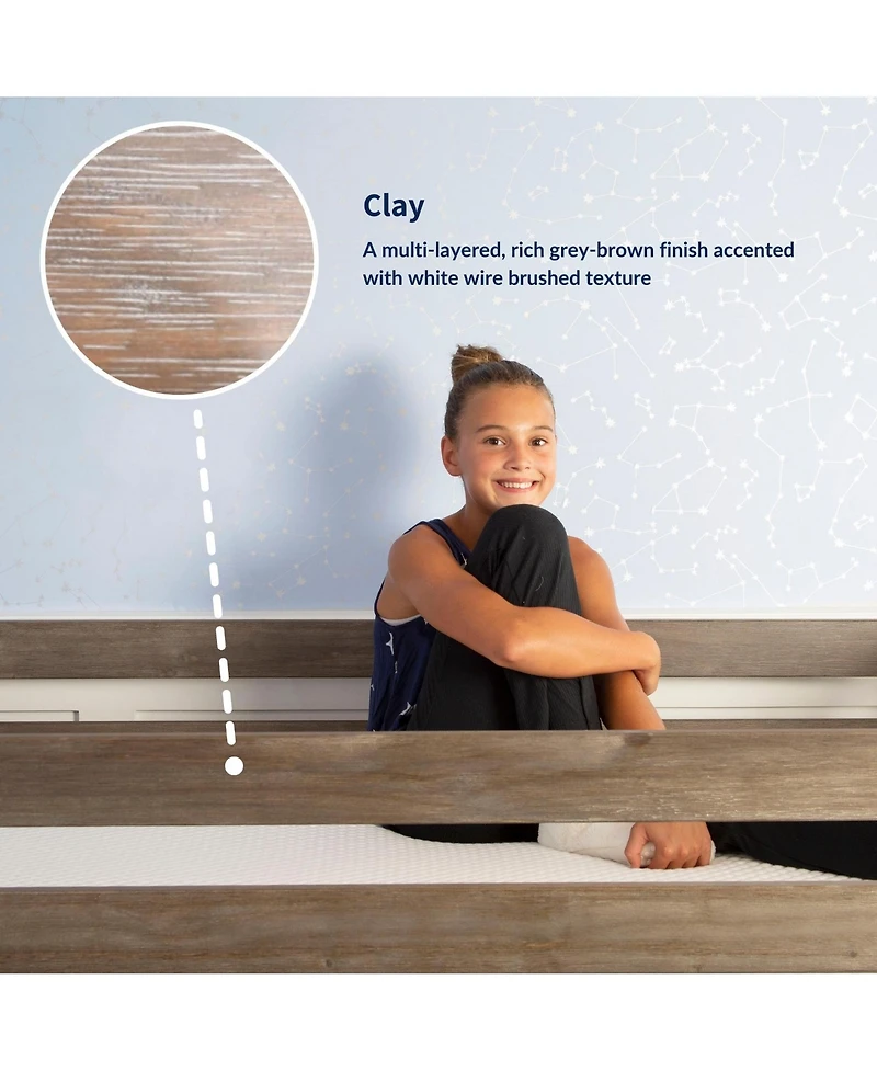 Max & Lily Twin Over Low Bunk Bed With Ladder on End, Pecan