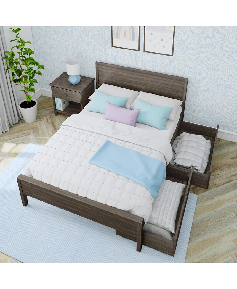 Max & Lily Classic Full-Size Bed with Panel Headboard and Storage Drawers, Pecan