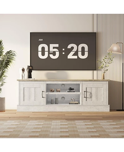 gaomon Farmhouse Tv Stand for TVs, Wood Entertainment Center with Storage Cabinets and Adjustable Shelves