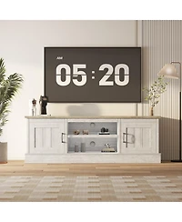 gaomon Farmhouse Tv Stand for TVs, Wood Entertainment Center with Storage Cabinets and Adjustable Shelves