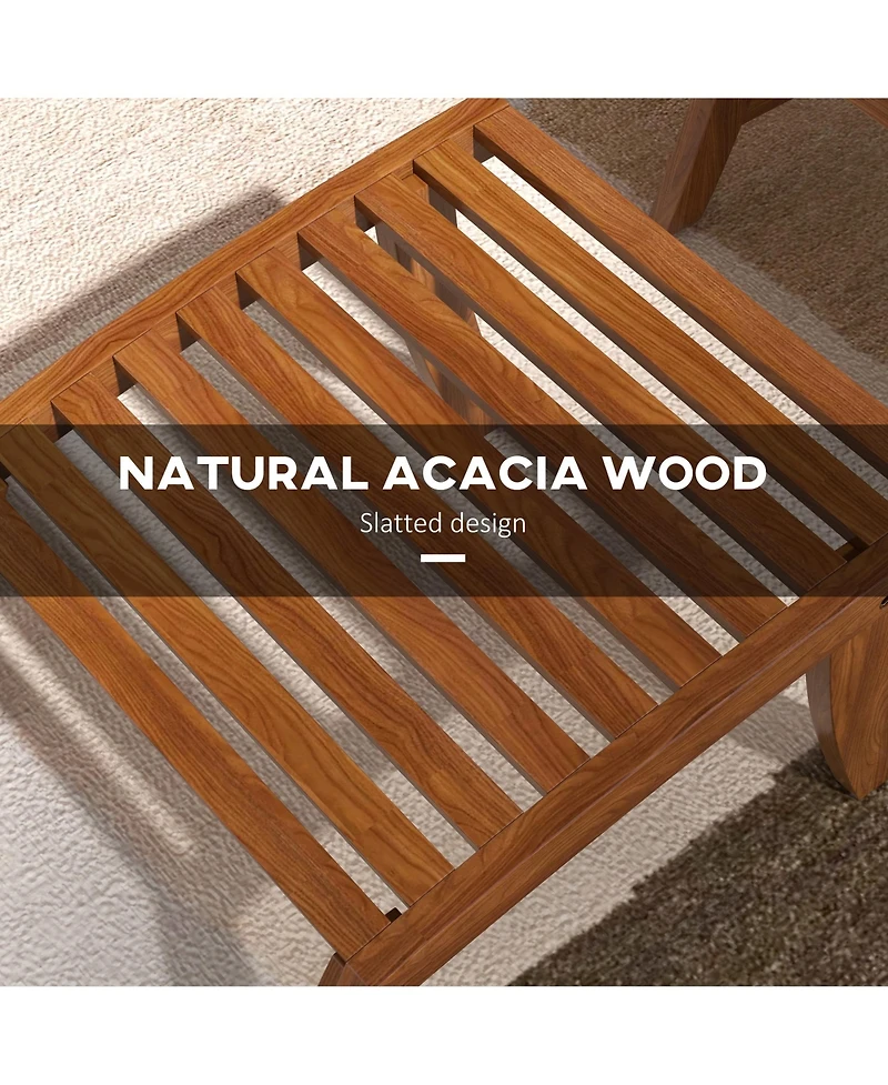 Outsunny 2 Patio Chairs w/ Ottomans & Cushions, Acacia Wood, White