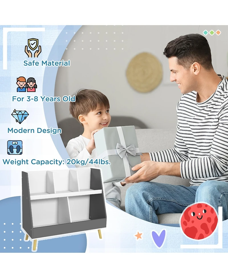 Qaba 2 Tier Kids Bookcase Toy Shelf with 5 Compartments,