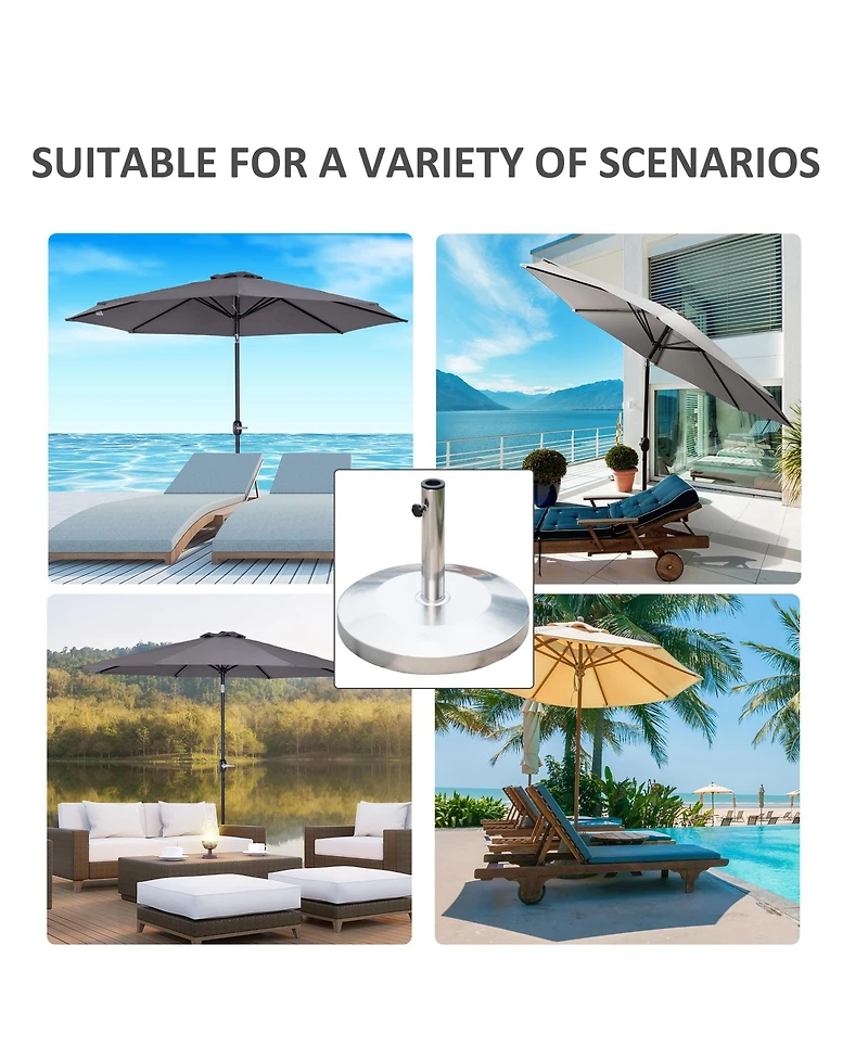 Outsunny 55lb Round Stainless Steel Outdoor Patio Umbrella Stand Base with Heavy Cement Bottom & Mirror Finish