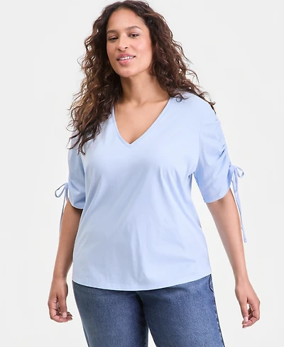 I.n.c. International Concepts Plus Short Tie Sleeve Top, Macy's Exclusive