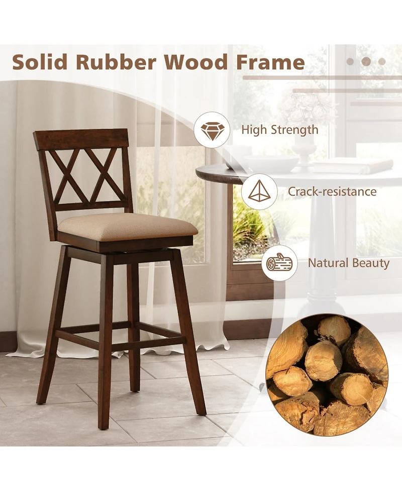 Slickblue Set of 2 Counter Height Barstools with Back Support and Padded Seat for Dining Kitchen