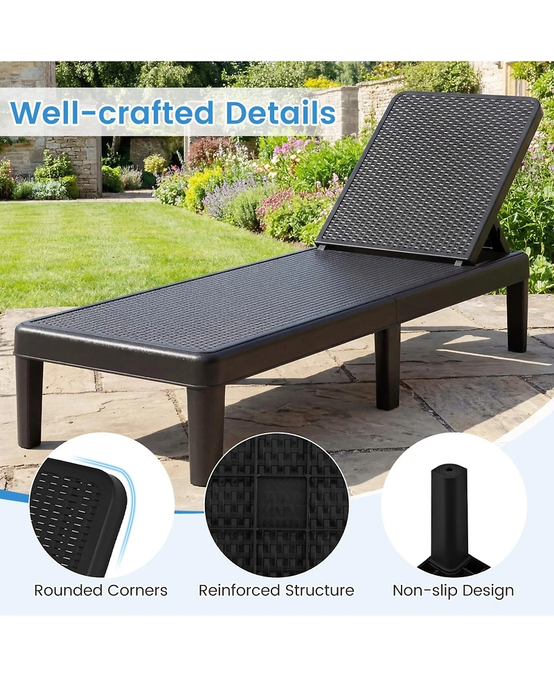 Costway Outdoor Chaise Lounger Chair 3-Position Reclining with Waterproof Rattan
