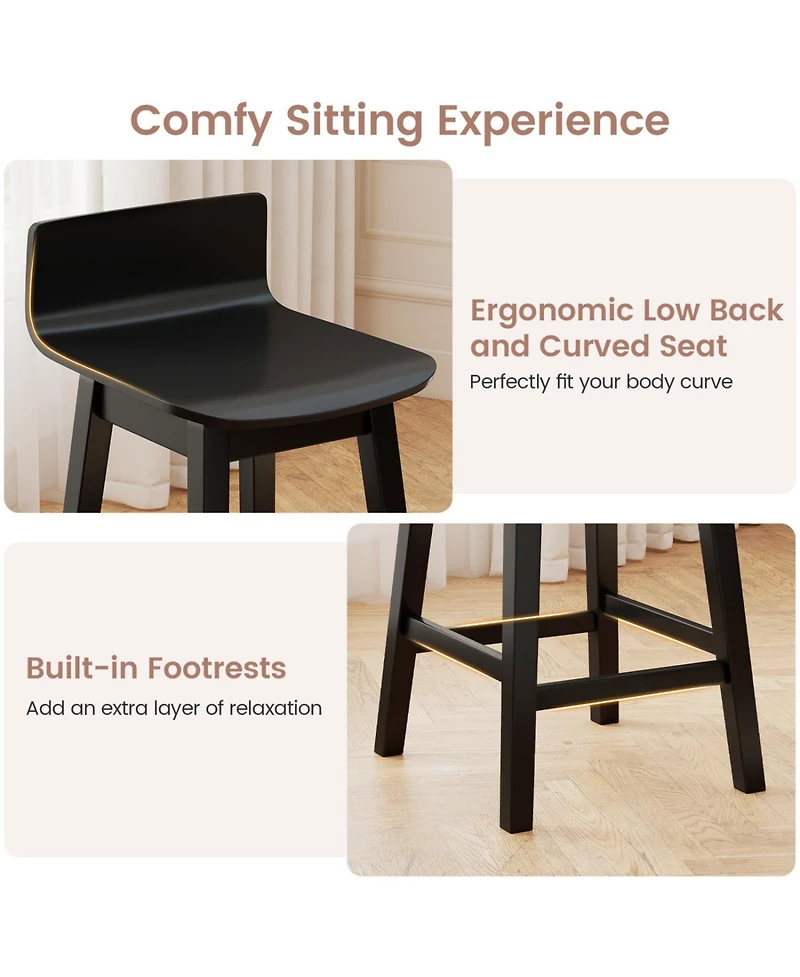 Slickblue Counter Height Swivel Bar Stools Set of 2, Wooden Frame with Low Back and Rubber Wood Legs