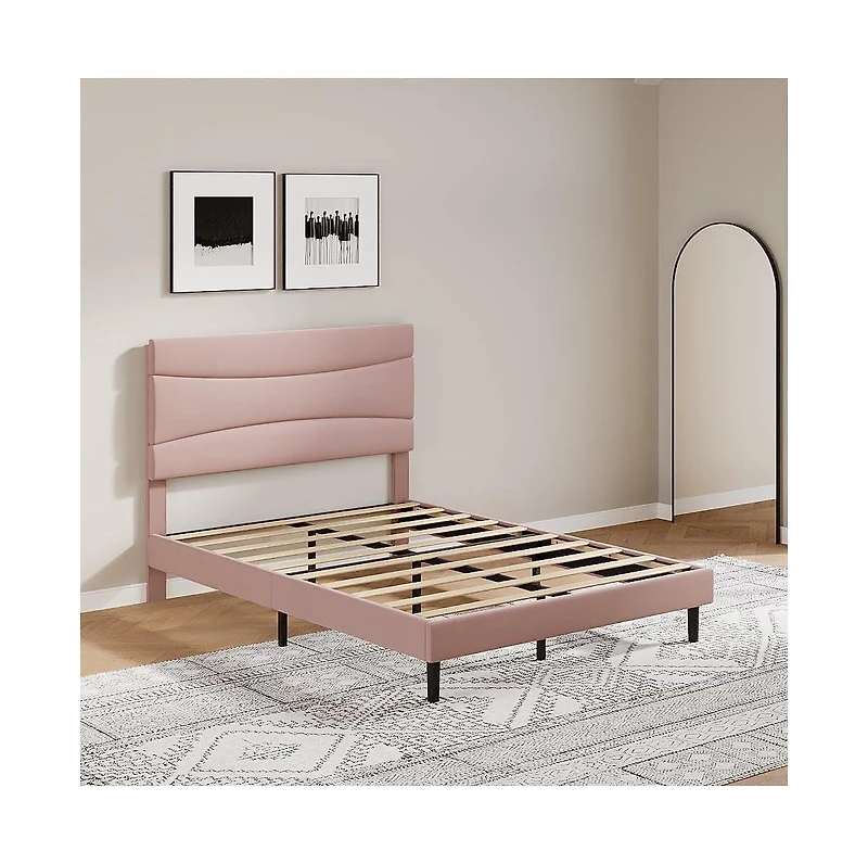 gaomon Modern Upholstered Bed Frame with Soft Headboard, Underbed Storage Space, Sturdy Steel Slat Support, Easy Install