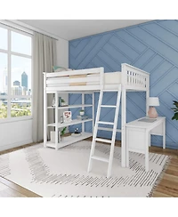 Max and Lily Full High Loft Bed with Desk, Ladder Bookcase, Solid Wood Frame, Space Saving, 400 lbs Weight Capacity, Easy Assembly