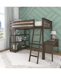 Max and Lily Full High Loft Bed with Desk, Ladder Bookcase, Solid Wood Frame, Space Saving, 400 lbs Weight Capacity, Easy Assembly