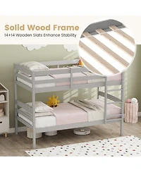 Slickblue Solid Wood Twin Bunk Bed Frame with High Guardrails and Secure Ladder