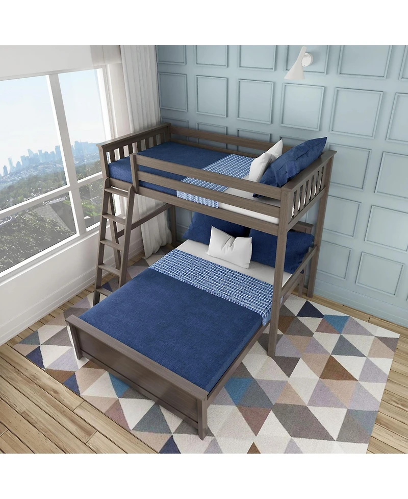 Max & Lily Solid Wood L-Shaped Bunk Bed, Twin over Full with Ladder for Kids,