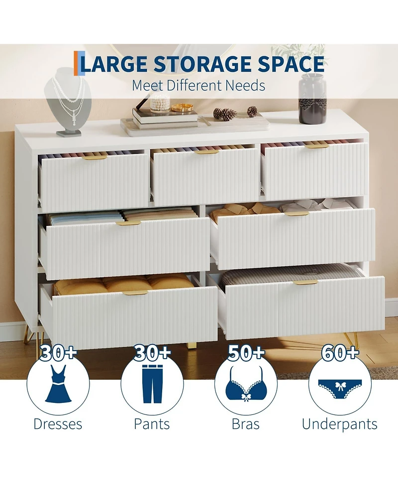 gaomon 7-Drawer Dresser for Bedroom, 47.2" Wide Modern Wooden Chest with Metal Legs and Handles